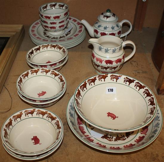Emma Bridgewater Farmyard spongeware tableware, inc dinner plates, bowls, teapot, jug etc (18-pce)